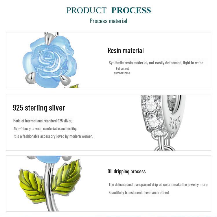 Yinziyun S925 Silver Rose Pendant with UV Color-Changing Flower Beads for DIY Bracelet