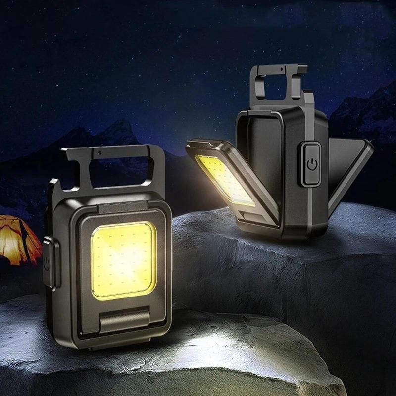 Mini COB Schlüsselanhänger Arbeitslicht mit doppelter Lichtquelle, 5 Modi, wiederaufladbar, hohe Lumen, tragbares LED-Licht für Camping, Wandern, Laufen