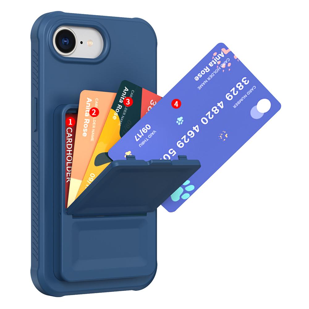 

For iPhone 16e Case Skin-Touch Card Holder TPU+PC Phone Cover with Mirror Kickstand Blue