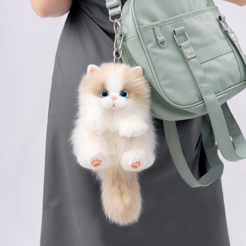Cute Plush Cat Doll Pendant Keychain Girl Backpack Doll Pendant Simulated Animal Stuffed Toy Couple Bag Hanging Decorative Gift