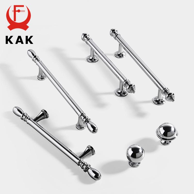 KAK Bright Chrome Kitchen Cabinet Handle Brass Cupboard Door Pulls Silver Dresser Drawer Knobs Furniture Handle Door Hardware