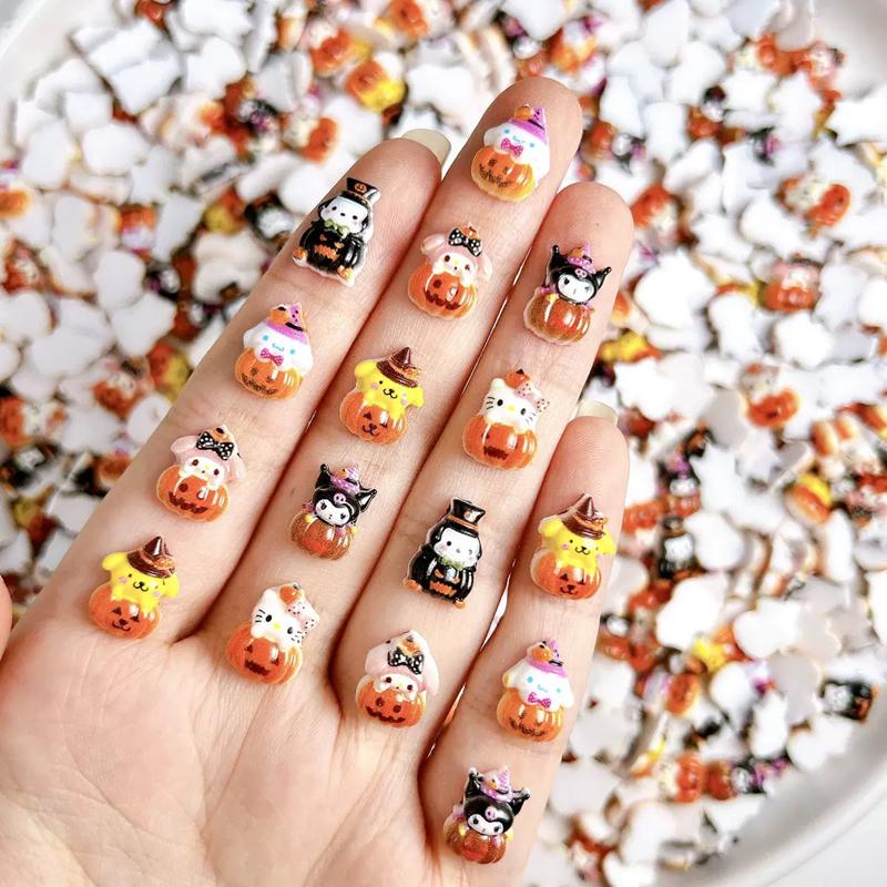 50Pcs New Mini Cartoon Cute Halloween Pumpkin Series Resin Flat Back Scrapbook Diy Nail Decoration Component Holiday Gifts A138