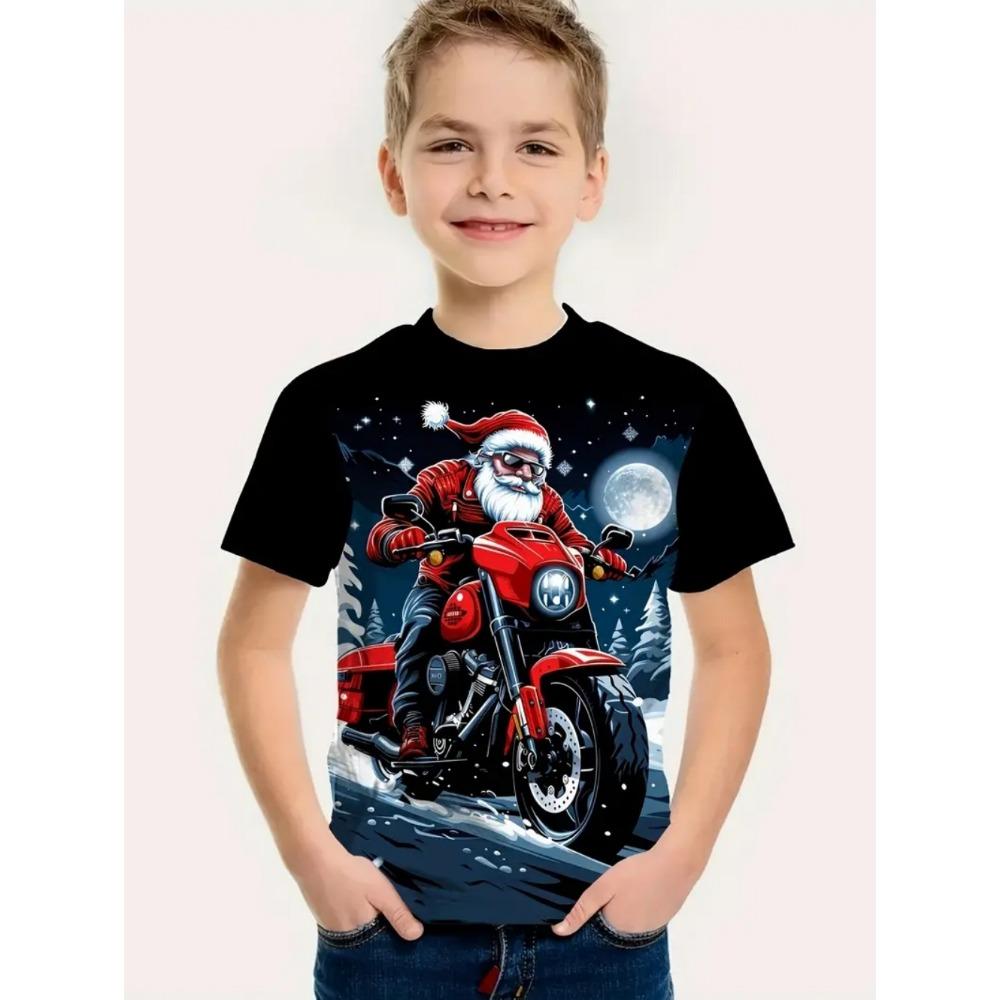 

Футболки для мальчиков и девочек с принтом Санта-Клауса, милый пуловер с круглым вырезом, повседневная и свободная детская одежда 140