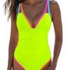 Women S Deep V Neck Sleeveless One Piece Swimsuit With Tie Side Solid Color Contrast Binding