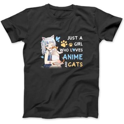 Girl Just a Girl Who Loves Anime and Cats Gifts Girls Teens Long Sleeve T-Shirt Sweatshirt Hoodie for Men Women Kids Made In Canada Black