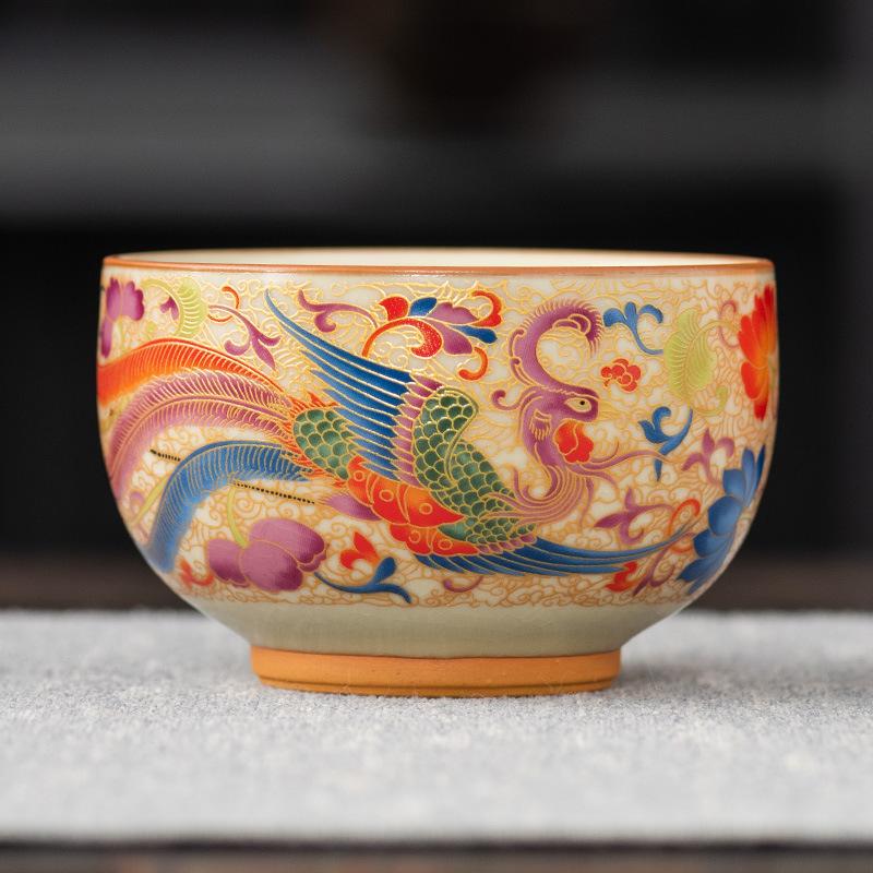 Set de cești Dragon și Phoenix, ceașcă unică cu glazură Ru, ceașcă de ceai de înaltă calitate pentru proprietar, poate hrăni ceștile de ceai, suvenir de lux ușor comemorativ pentru nuntă