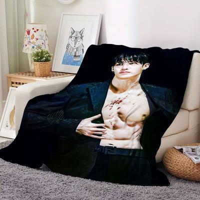 1Pc Bangchan Print Flannel Blanket, High Quality Comfortable for All Seasons, Warmth and Comfort, Perfect for Christmas Gifts