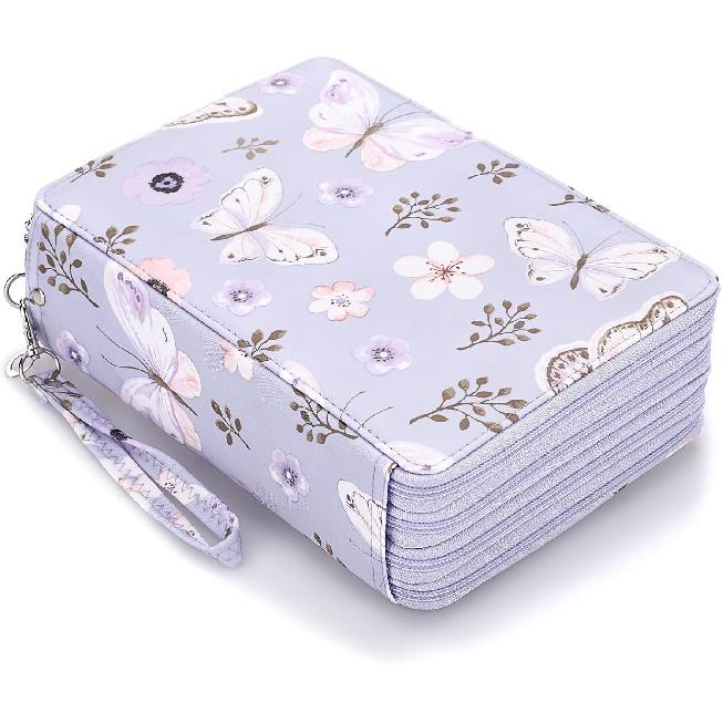 BTSKY Colored Pencil Case- 200 Slots Pencil Holder Pen Bag Large Capacity Pencil Organizer with Handle Strap Handy Colored Pencil Box with Printing