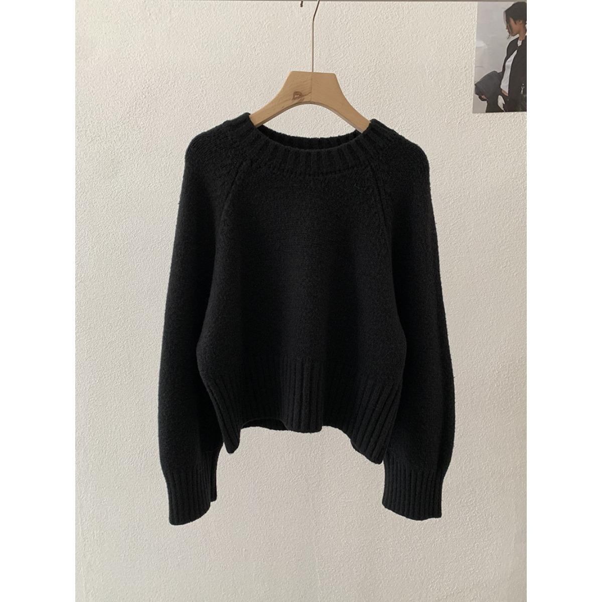 Дамы рукава реглан трикотаж переднее плечо свитер с длинным рукавом теплая кофта One Size чёрный 2654₽