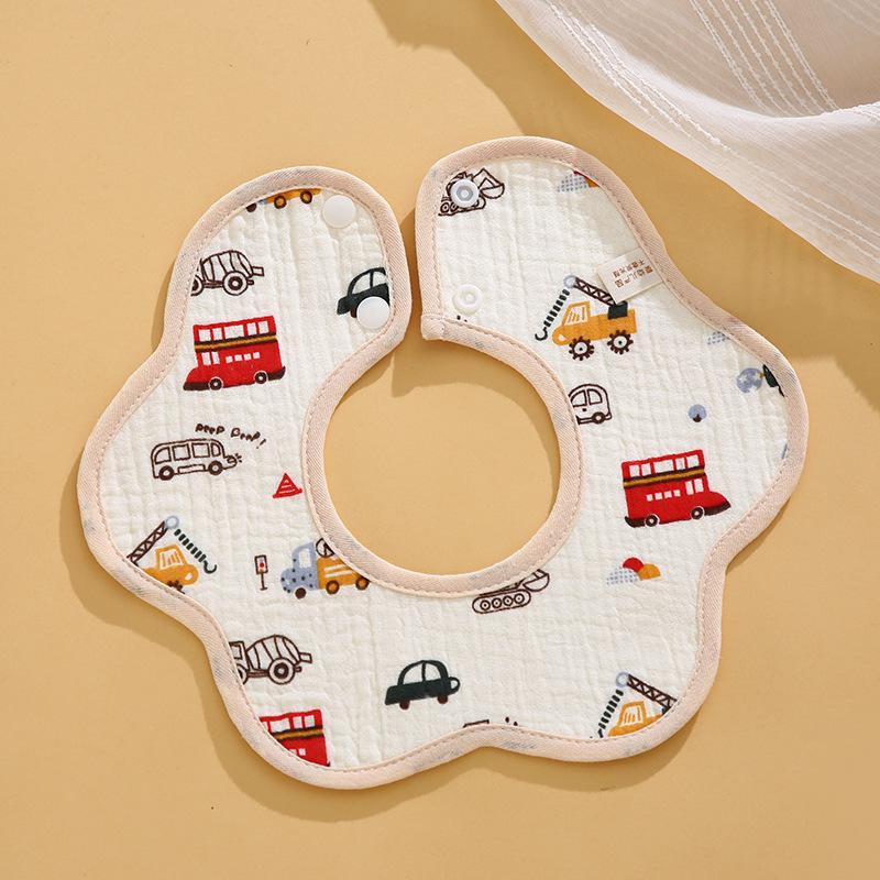 Class A Newborn Baby Saliva Towel Crepe Waterproof Petal Bib Autumn Winter Children Eating Cartoon Cotton Bib
