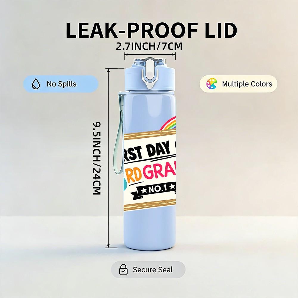 1PC First Day Third Grade Kids Art 750ml Color Plastic Sports Water Bottle Leakproof Flip Straw Lid Suitable for Sports Office Home Use