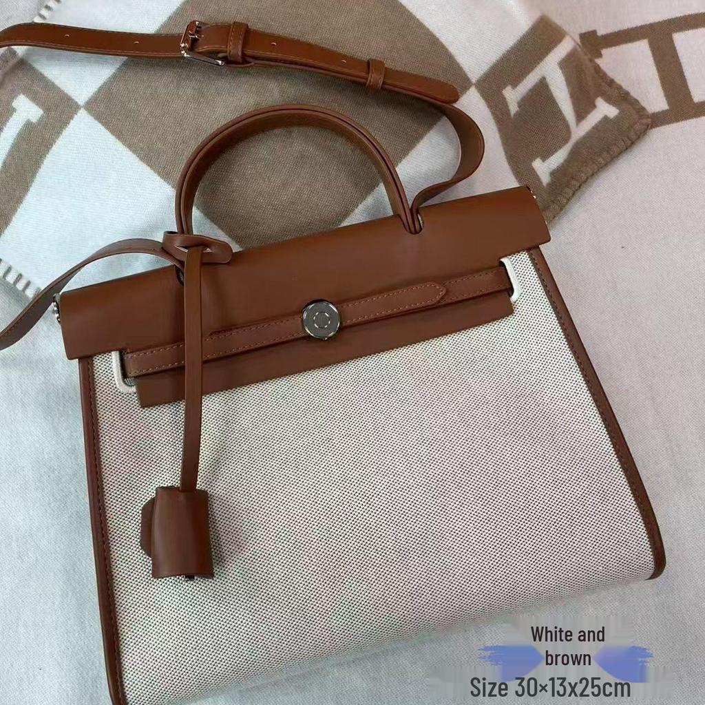 2025 Women's Canvas & Cowhide Kelly Colorblock Shoulder Bag - Large Capacity Fashion Handbag