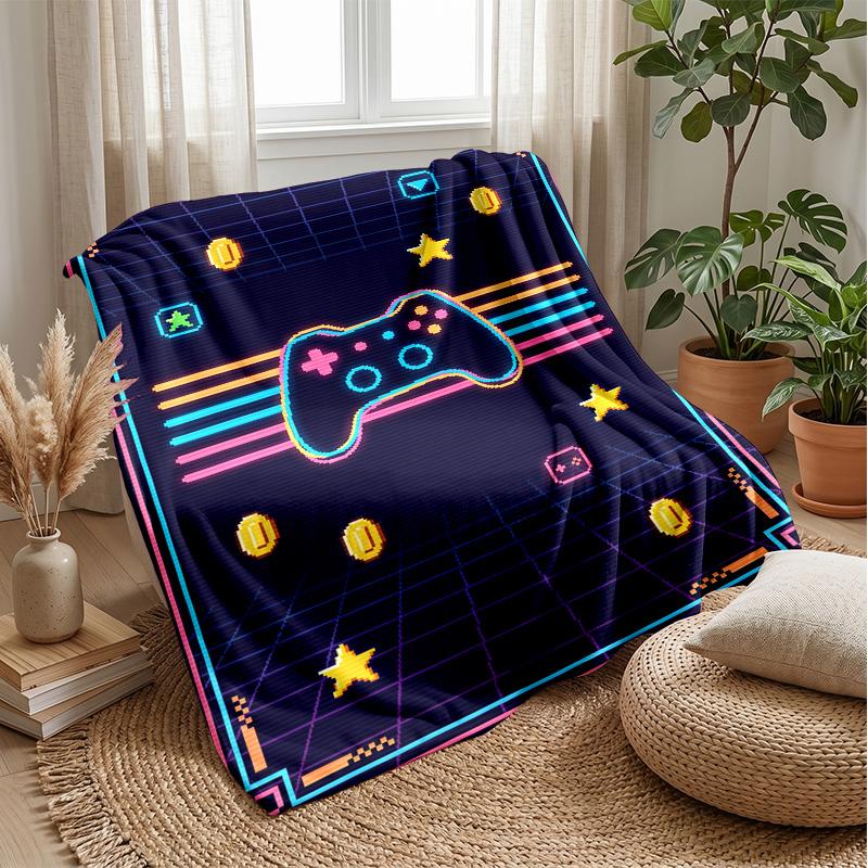 Neon Game Controller Lightning Theme blanket Lightweight Warm Flannel Blanket Decorative Throw Blanket for Home Decoration