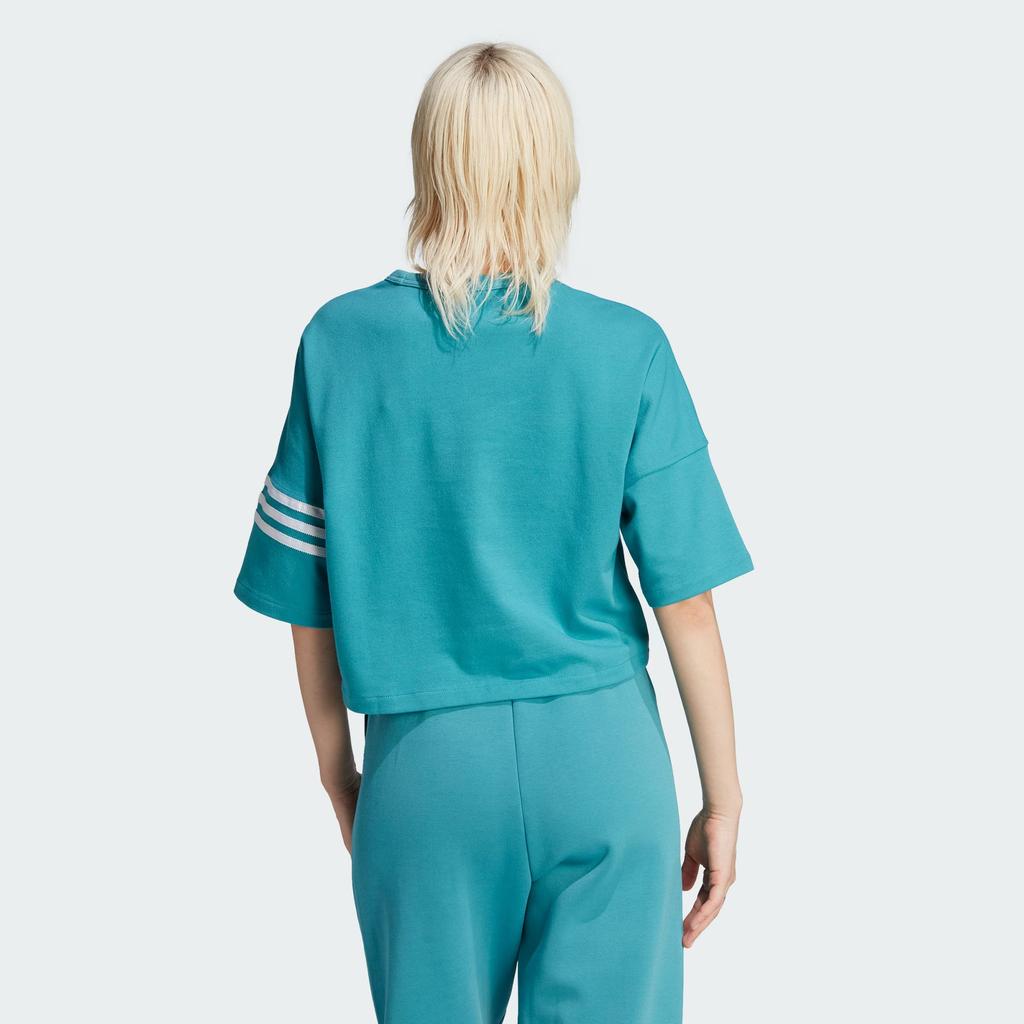 Adidas Originals Trefoil Three-Stripe Colorblock Crop T-Shirt Women Tops Arctic-Blue White IM1829