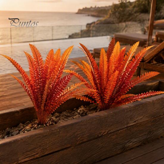 Decorative Branches for Terraces Artificial Fall Fern Plants, 18 Heads Autumn Orange Fake Persian Marine Theme Landscape Decorations Greenery Bushes,