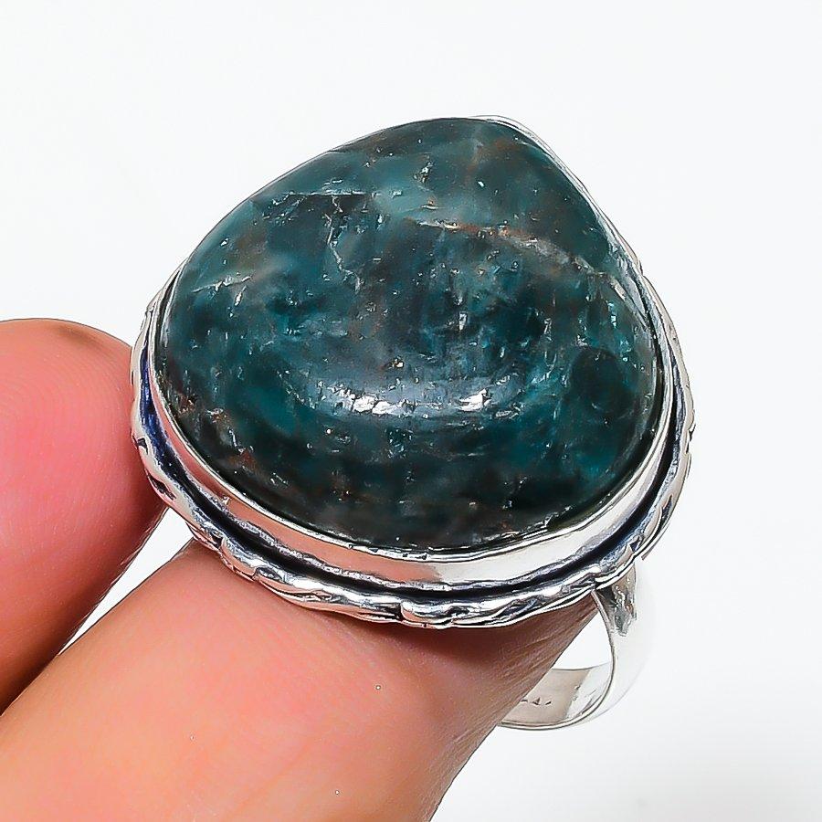 Natural Blue Apatite Gemstone Handmade 925 Sterling Silver Jewelry Ring Size 9 AR-19581