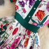 Summer Women European Style Designer Runway Dress Vintage Print Turn-down Collar Shirt Party Dresses