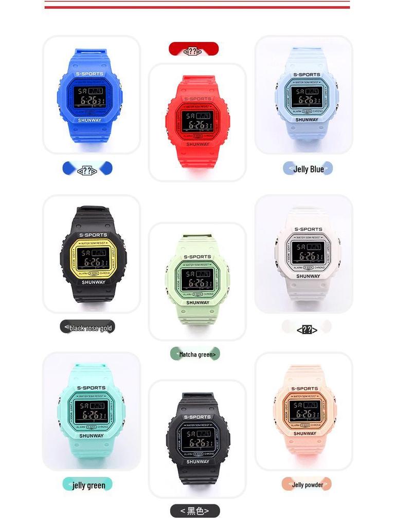 Korean Style Square Sports Watch for Students - Jelly Color, 50M Waterproof, Fashionable Design