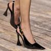 New Women's Baoto Sandals Pointed Back Empty Single Shoe Lacquer Leather Sexy High Heels Black Ladies Slim Heel Shoes Zapatos