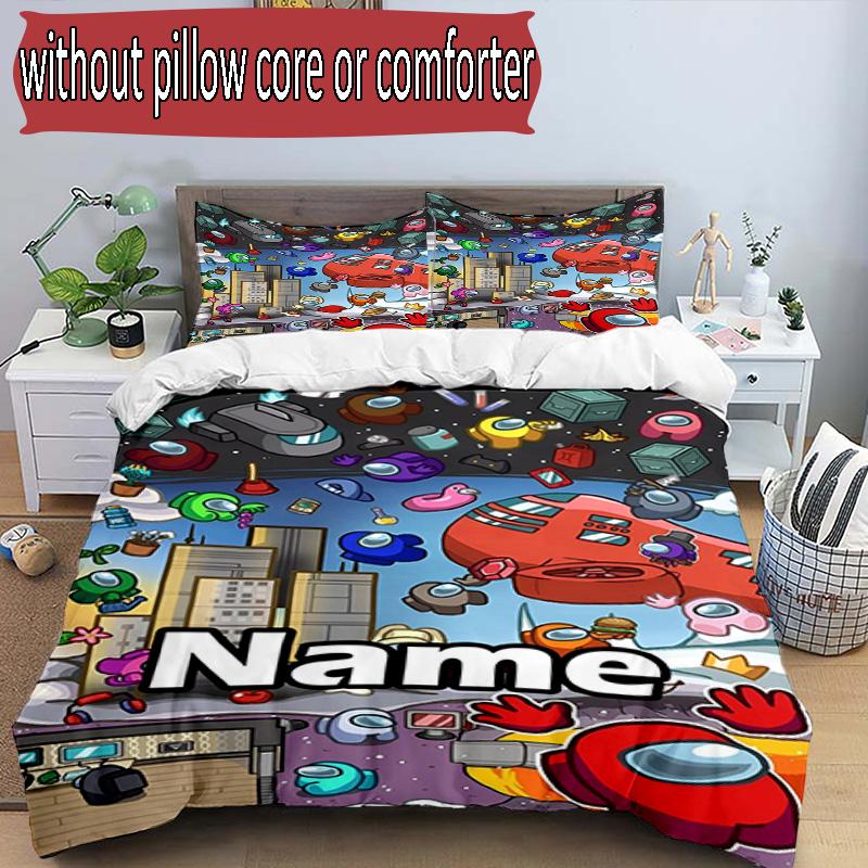 3pcs Duvet Cover Set (1*Duvet Cover + 2*Pillowcase, Without Core), Custom Name Among Us Pattern Bedding Set, Home Bedroom Decor Gift