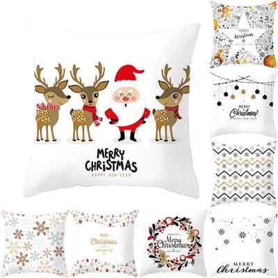White Christmas Pillow Case Cute Santa Claus Elk   Cover Winter Snowflake Decorative Cases