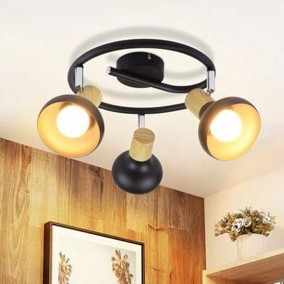 NETTLIFE Retro Ceiling Light - 3 Adjustable E14 Spotlights, Disc, Wood and Black Metal Design, Ideal for the Living Room, the Hallway