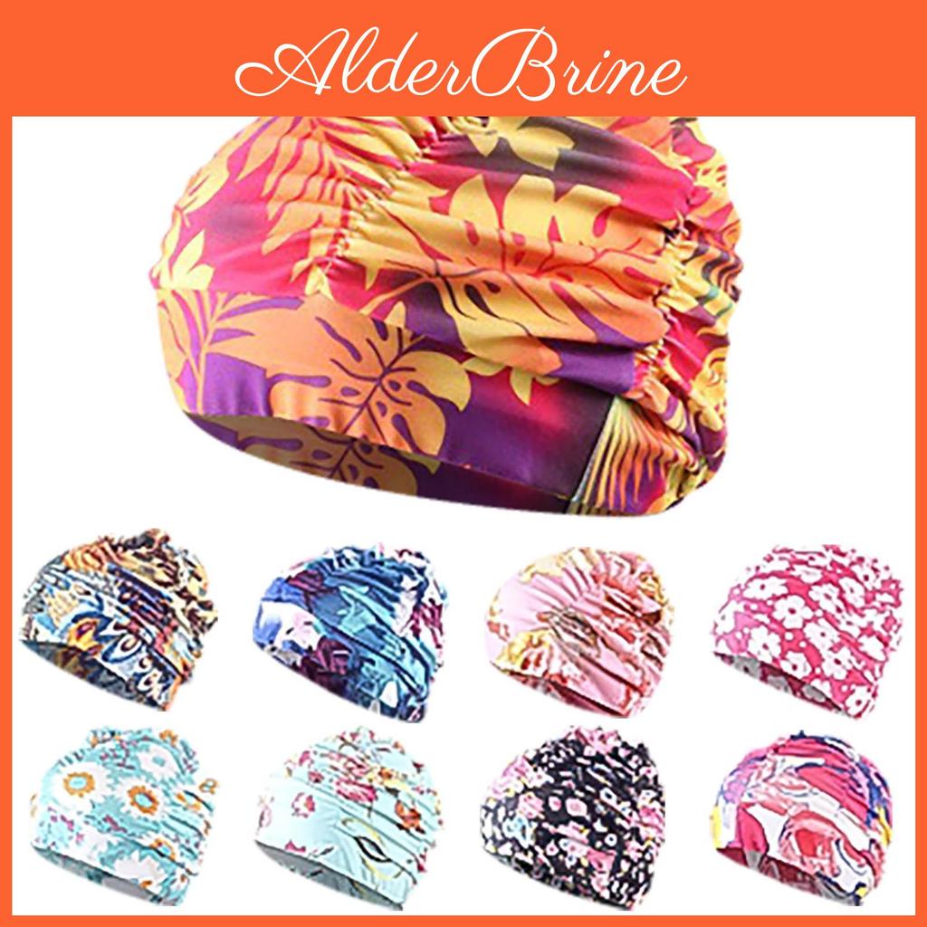 Fashion Comfortable Womens Pleated Large Size Spa Long Hair Swimming Ear Protection Swim Cap