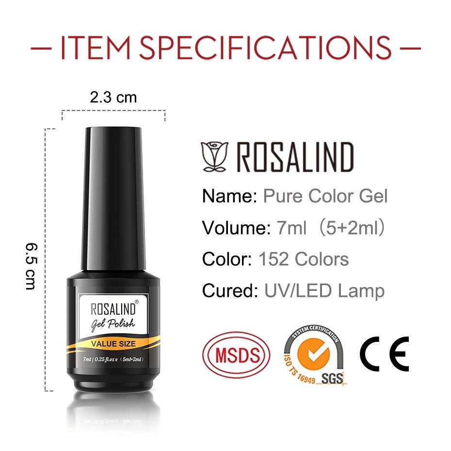 ROSALIND 7ml Soak Off Macaron Color Nail Pastel Gel Bright For Nail Art Design LED/UV lampa
