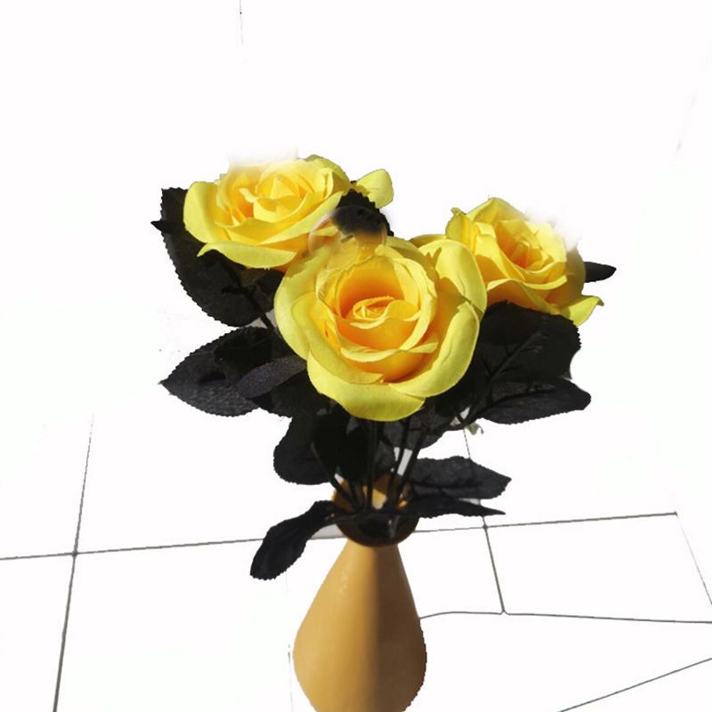 1PC Home Living Room Silk Black Rose Simulated Rose Artificial Flower Head Bouquet Gothic