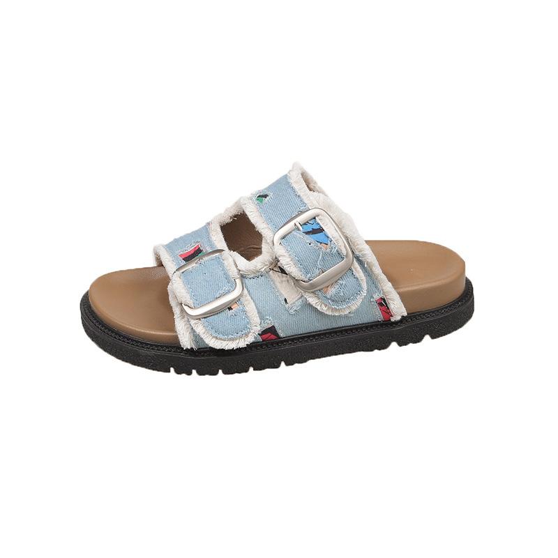 Denim platform Birkenstocks slippers summer wear new French temperament casual sandals 35 светло-синий