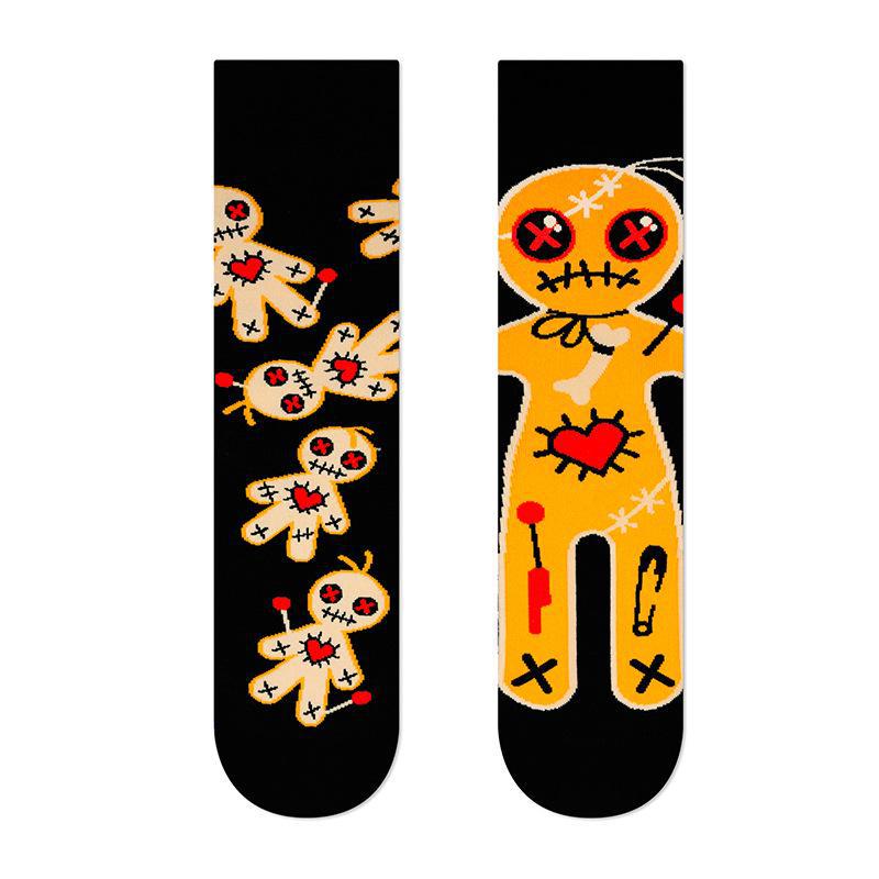 Creative Asymmetric Skull Mandarin Duck Socks - Cotton Street Style, Medium to High Tube for Couples
