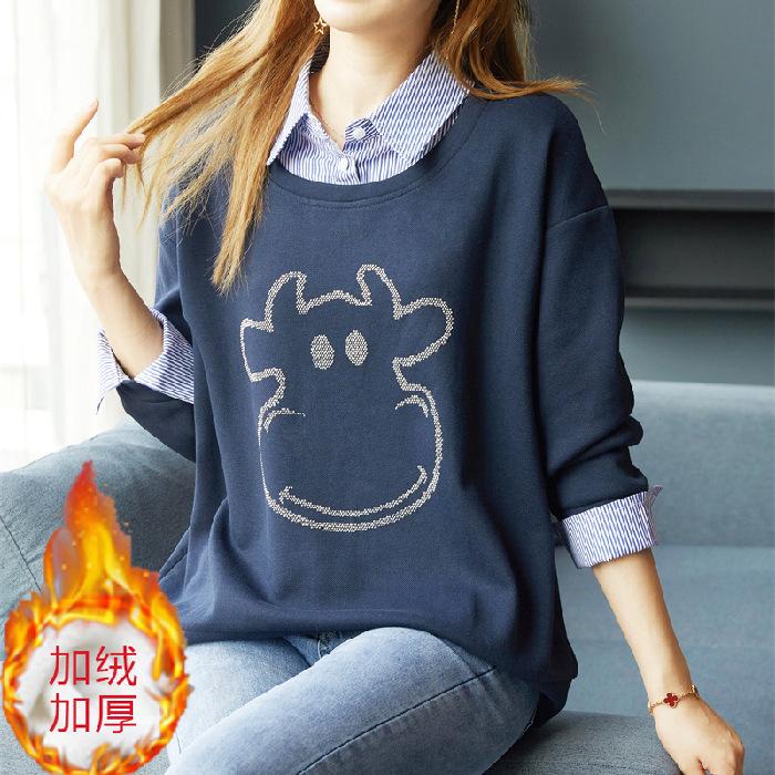 Women's Thick Fleece Lined Polo Collar Sweatshirt and Shirt Two Piece Set for Fall Winter