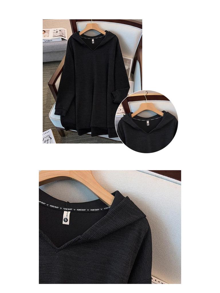 Women's Retro Minimalist Plus Size Knit Hooded Pullover - Versatile Autumn Outerwear