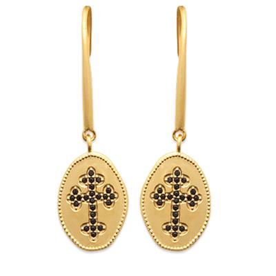 [Q8413] - Gold Plated 'Cross' Earrings Black Gold - 14x10 Mm