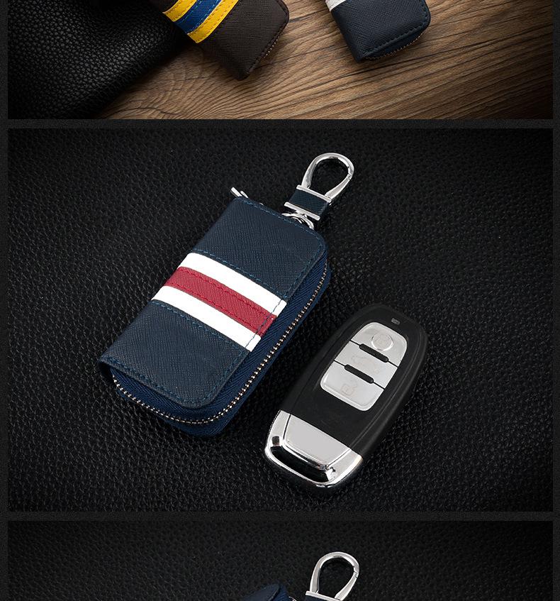 Men's Waist-Hanging Car Key Pouch with Stripe Zipper and Buckle
