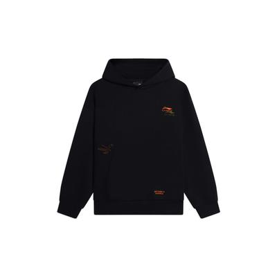 Li-Ning Small Logo Patch Kangaroo Pocket Hoodie Long Sleeve Sweatshirt Unisex Tops Black AWDSF73-4