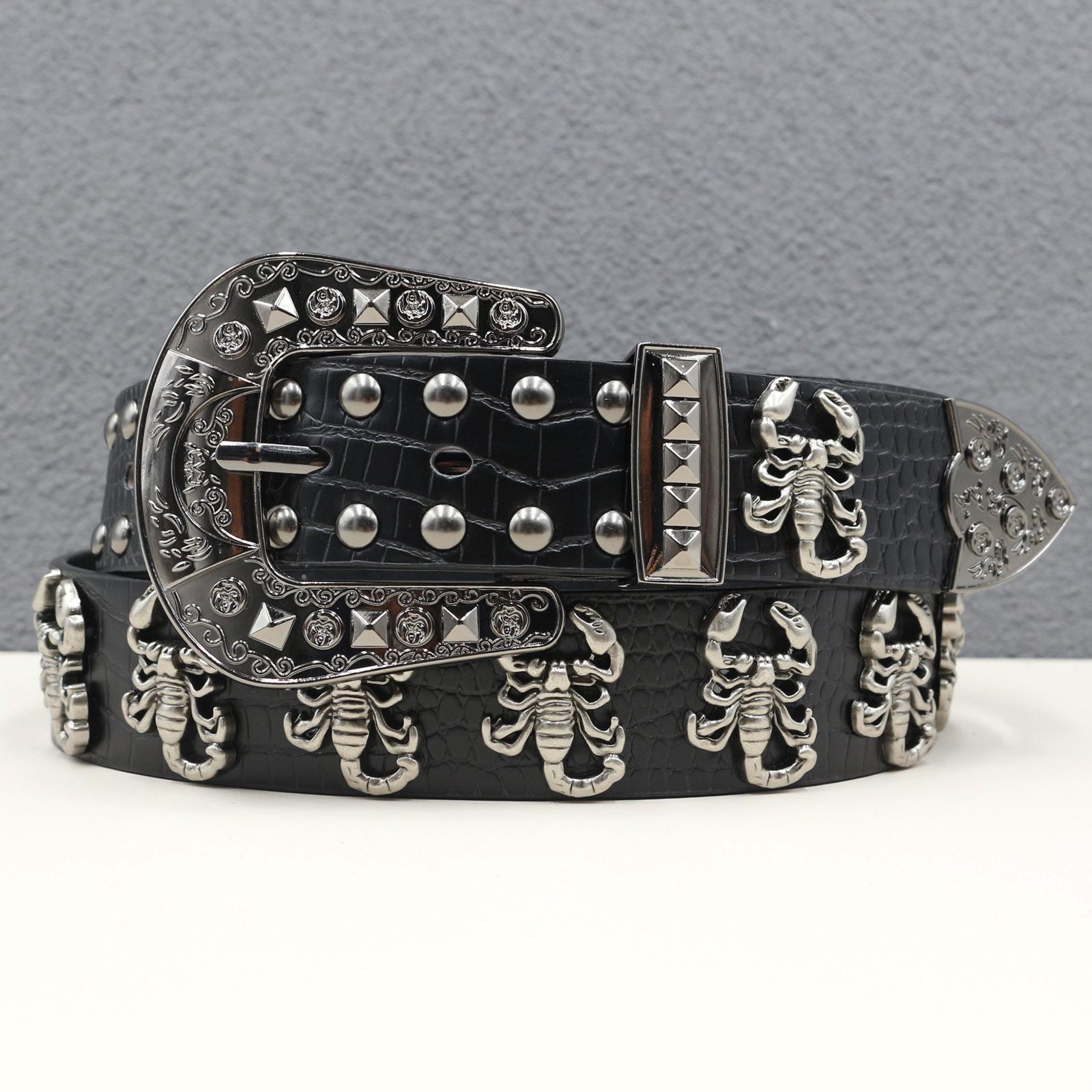 Men s Scorpion Rivet Punk Leather Belt - Western, Hip Hop Style 115 cm