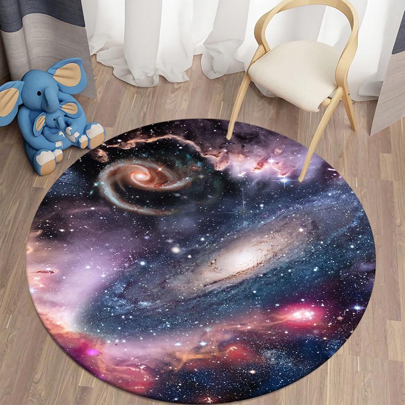 Round Galaxy Space Rug Kids Room Play Area Rug Soft Kids Bedroom Game Mat Cozy Home Rug