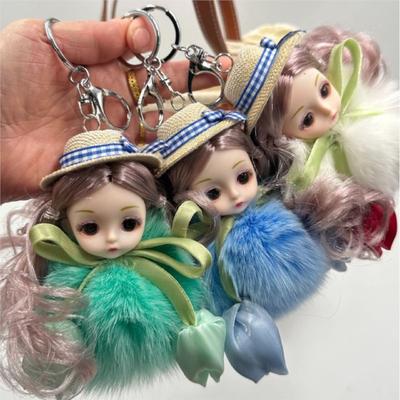 Cute Plush Big Eyes Cute Doll Keychain Pendant  Creative Plush Doll Bag Hanging Fashion Chain Car Key Decorations