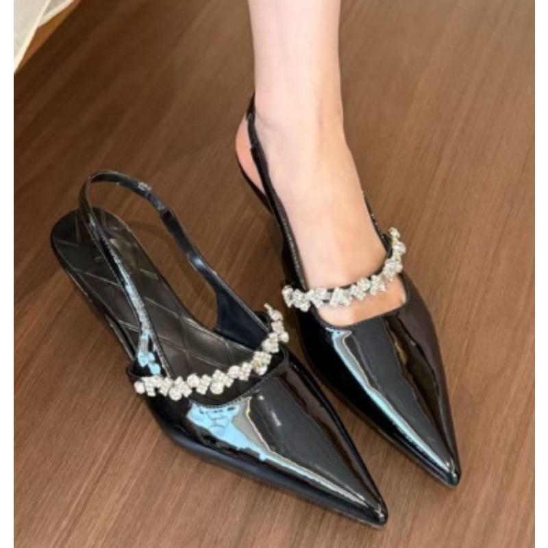 

Новый стиль Роскошные женские туфли-лодочки на тонком каблуке с острым носком и водяными бриллиантами с повязкой на голову и сандалии для женщин Zapatos Mujer 40 чёрный