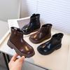 Classic Children's Winter Cotton Boots Retro  Girls School Ankle Boots Thick Bottom Simple Kids Plush Boots Zipper