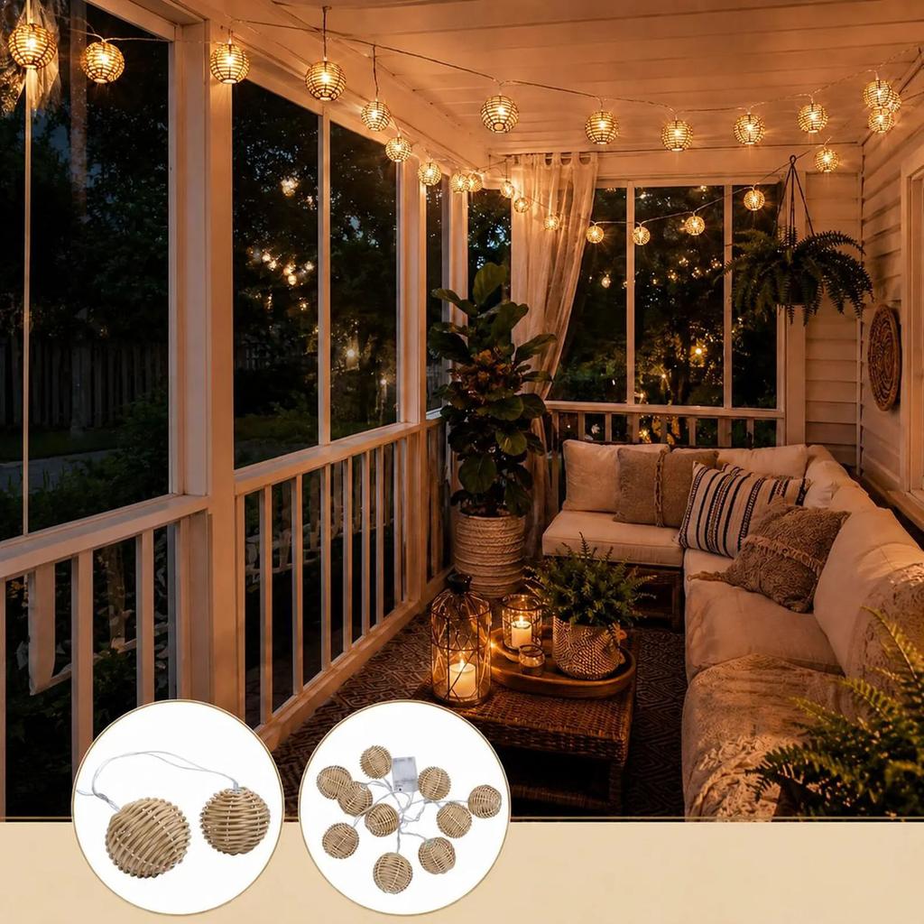 Decorative Woven Ball String Lights - 10 Pack for Indoor Outdoor Patio Decor (Battery Not Included)