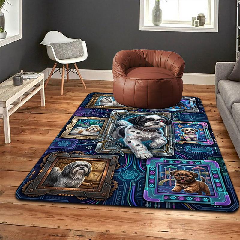 Cybernetic Canine Collage Pattern Rug Floor Mat for Living Room or Bedroom Soft and Comfortable Carpet a Gift for Birthday and Holiday.