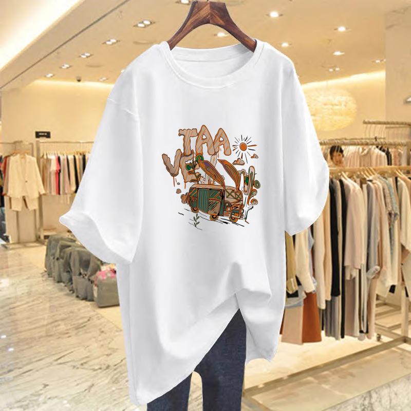 

Cotton American retro brown short-sleeved t-shirt women s summer new oversize loose design niche top S