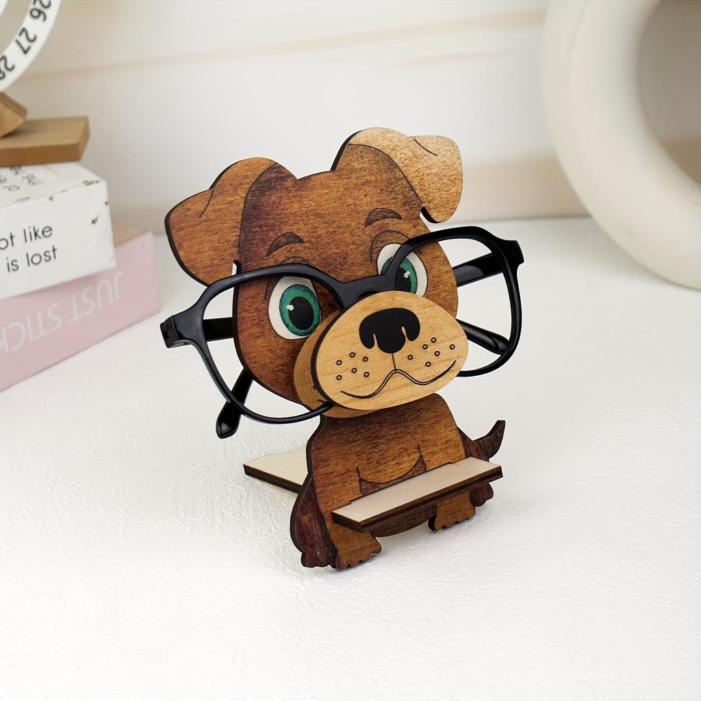 1PC Funny Wooden Yellow Puppy Glasses Frame, Creative and Cute Glasses Display Stand