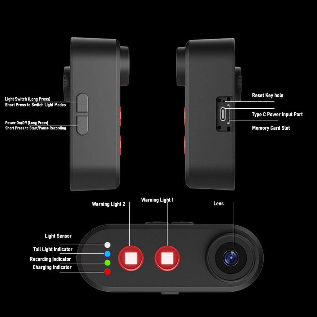 Telecamera da Bicicletta 1080p con Fanale Posteriore 5000mAh Ricaricabile Obiettivo 140° Impermeabilità IPX6 Registrazione in Loop Telecamera Specchietto Retrovisore per Bicicletta Registratore Video per Esterno