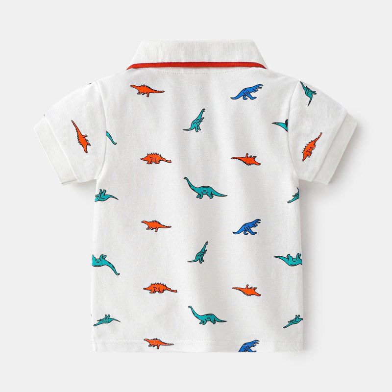 Children's Clothing Summer Boys' Polo Shirt Short-Sleeved T-shirt Baby Boys' Dinosaur Print Tops Kids Lapel Seaside Clothes