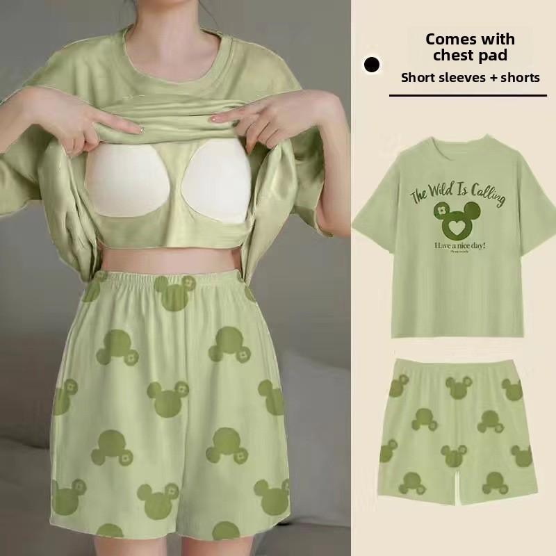 Cartoon Girl Summer Pajamas Set With Chest Padding For Sleep And Lounge Comfort