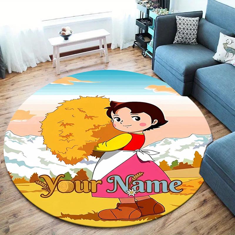 Autumn Harvest Journey Custom Name Round Area Rug Carpet Rug For Living Room Bedroom Sofa Playroom Decor Nonslip Floor Mat