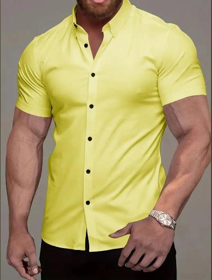 

European And American Men S Short-Sleeved Shirt 3D Digital Printing Casual Versatile Solid Color Muscle Men S Lapel Shirt S